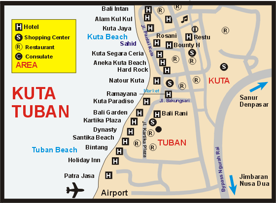 Kuta Beach Bali Bar and Club map